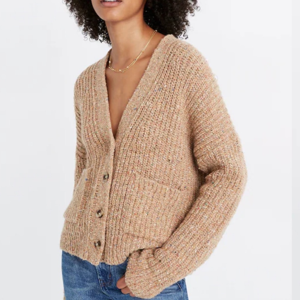 Madewell Women’s Camel Confetti Speckled Rib Cardigan Sweater Medium M Wool